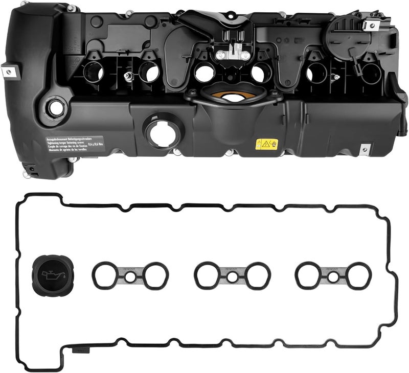 PYHAUTO N52 Engine Valve Cover Kit Compatible with 128i 323i 328i 528i X5 X3 Z4 125i 130i 525i 530i 2.5L 3.0L with Oil Filler Cap and Gasket and Bolts Replace 11127552281 - Image 1